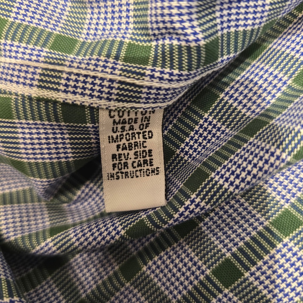 Steven Alan Mens Small Button Down Shirt Plaid Green Blue Cotton Made in USA - Picture 4 of 6